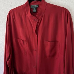 Lauren Ralph Lauren ButtonDown Shirt 2X Silk Red Long Sleeve Career Christmas